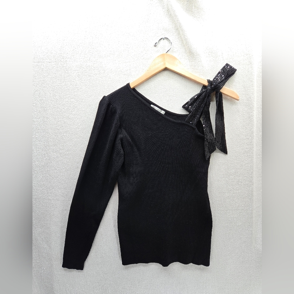 NWT CATO Sequin Bow Black Mystic Moon Sweater size-Small